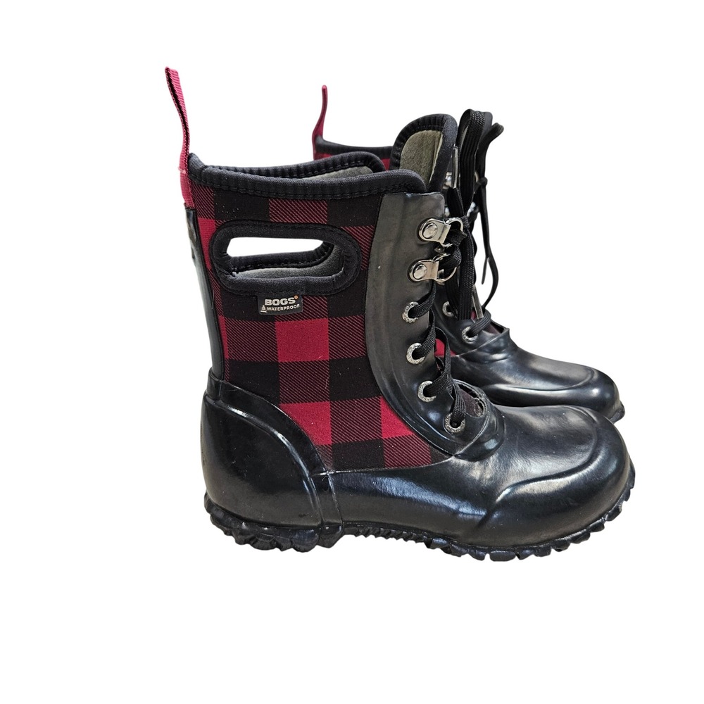 BOGS‎ Sidney Lace Pld Waterproof Kids Size 13 Red Plaid Boots